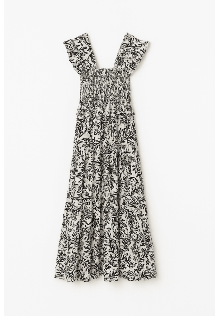 Vestido midi estampado blanco y negro | Bluwer