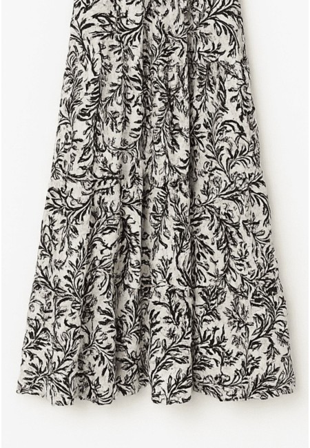 Vestido midi estampado blanco y negro | Bluwer