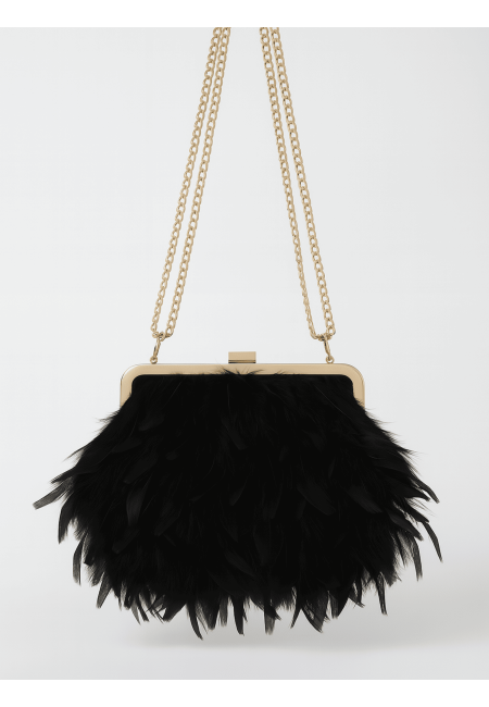 Bolso negro de plumas veganas con cadena dorada | Bluwer
