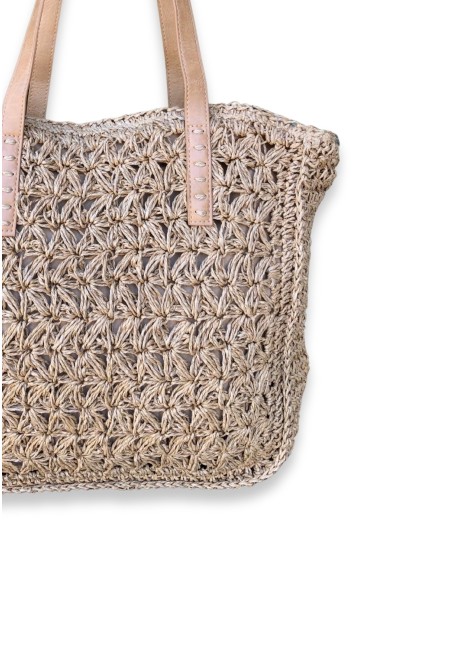 Bolso de rafia natural con asas largas y cremallera | Bluwer 2