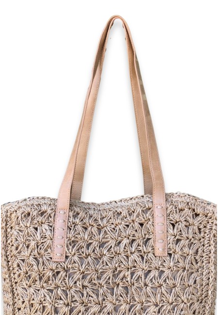 Bolso de rafia natural con asas largas y cremallera | Bluwer