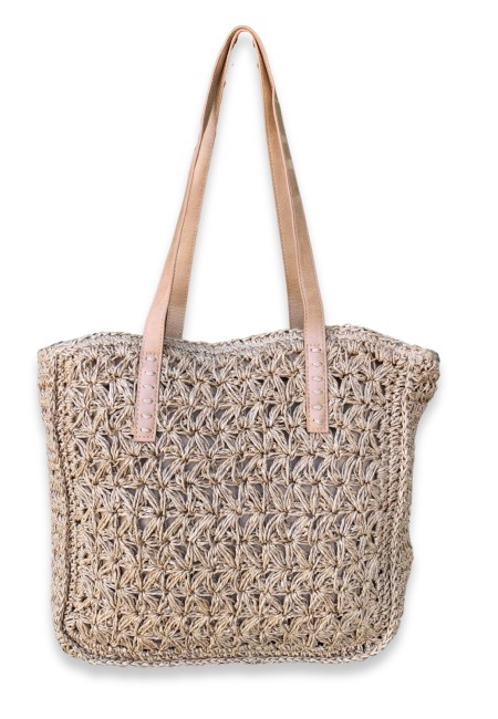 Bolso de rafia natural con asas largas y cremallera | Bluwer
