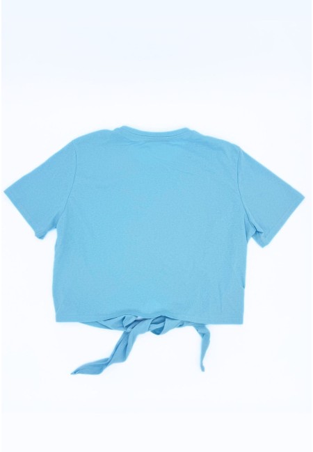 Camiseta azul con nudo y mensaje francés para mujer | Bluwer