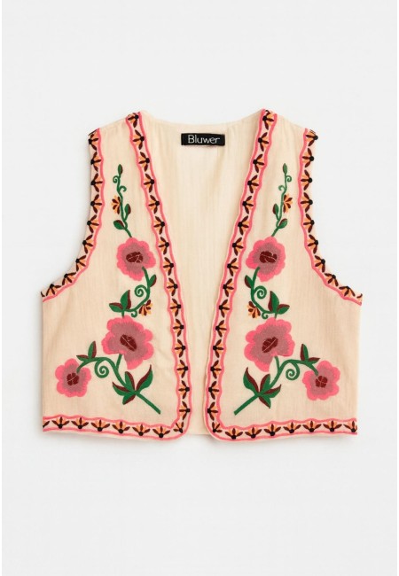 Chaleco boho bordado de flores para mujer | Bluwer