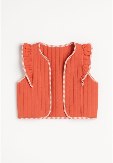 Chaleco acolchado coral con volante femenino | Bluwer