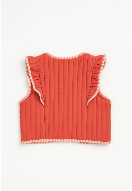 Chaleco acolchado coral con volante femenino | Bluwer 2