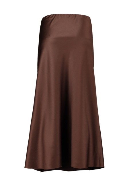 Falda satinada chocolate midi elegante y versátil mujer | Bluwer