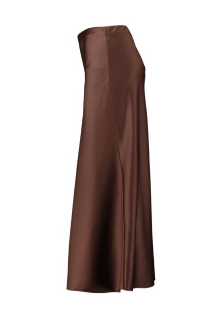 Falda satinada chocolate midi elegante y versátil mujer | Bluwer