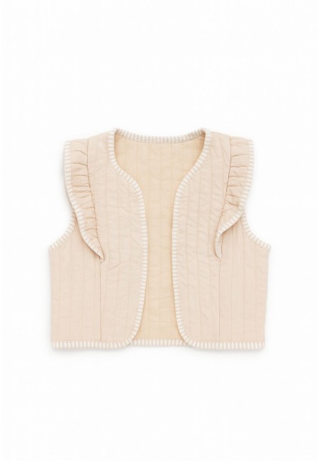Chaleco acolchado beige con volante en hombros
