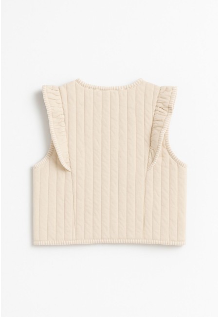Chaleco acolchado beige con volante hombros mujer | Bluwer