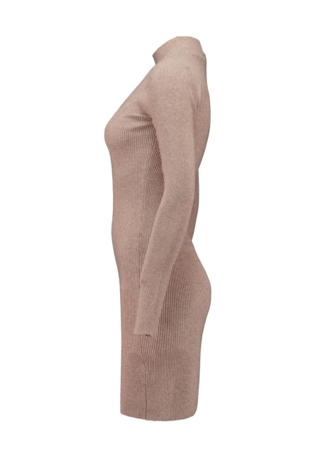 Vestido de punto canalé nude manga larga cuello alto | Bluwer 2