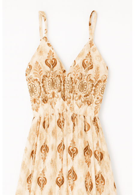 Vestido largo boho con bordados dorados | Bluwer