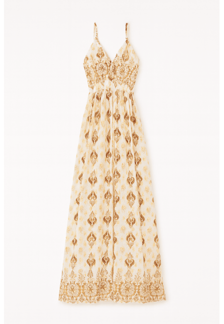 Vestido largo boho con bordados dorados | Bluwer