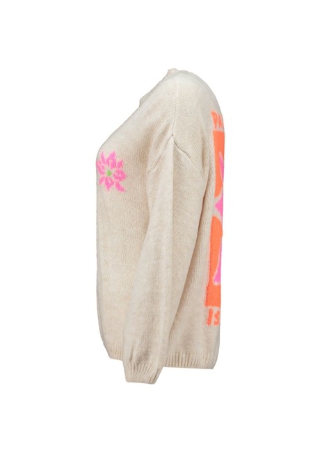 Jersey oversize beige mujer con estampado de flores | Bluwer