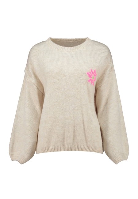 Jersey oversize beige mujer con estampado de flores | Bluwer