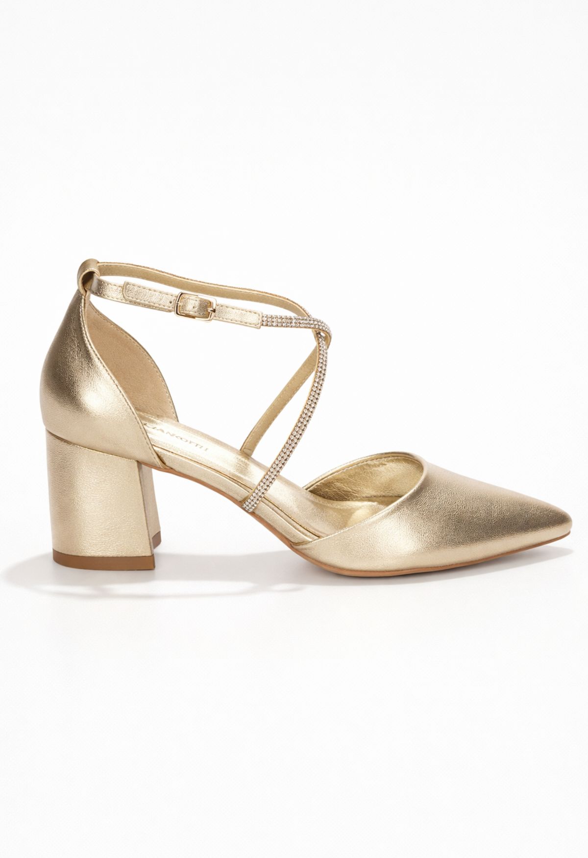 zapato dorado tacón ancho