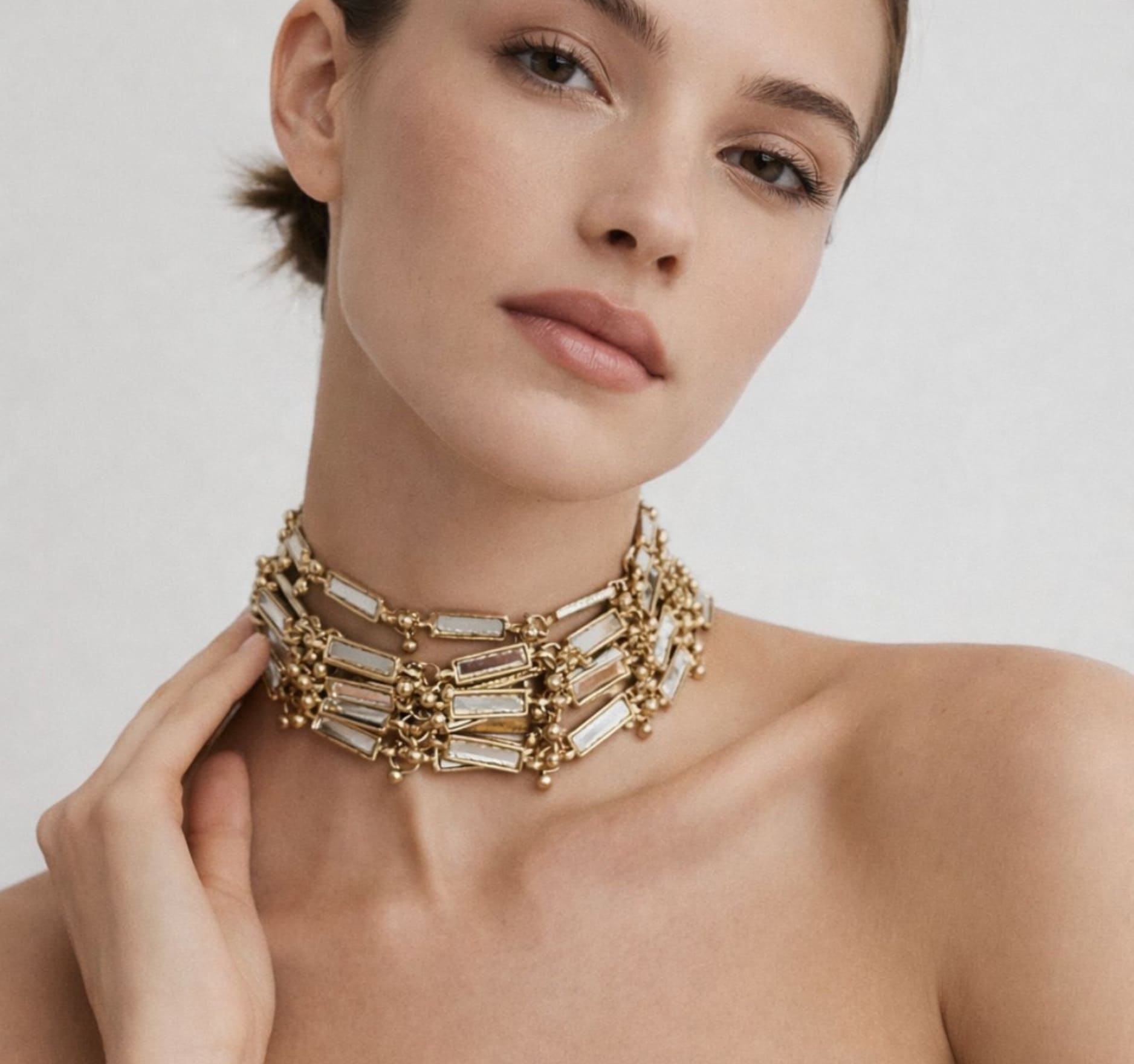 choker espejos dorado mujer